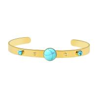 Titanium Steel Cuff Bangle, with turquoise, plated, fashion jewelry & for woman, golden 