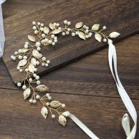 Headband, Zinc Alloy, with Plastic Pearl, fashion jewelry & for woman, golden, 300mm 