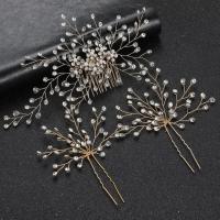 Zinc Alloy Hair Jewelry Set, hair comb & hair stick, three pieces & for woman & with rhinestone 180*80mm,120*85mm [
