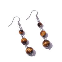 Gemstone Drop Earring, 304 Stainless Steel, with Tiger Eye & Amethyst & Rose Quartz, Round, fashion jewelry & for woman 6mm,8mm,10mm,60mm 