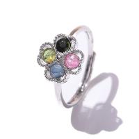 Gemstone Brass Finger Ring, with Tourmaline, Four Leaf Clover, silver color plated, fashion jewelry & for woman, 10mm, Inner Approx 16mm 