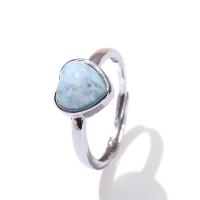 Gemstone Brass Finger Ring, with Larimar, Heart, platinum color plated, fashion jewelry & for woman, 9.5mm, Inner Approx 18mm 