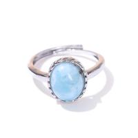 Edelstein Messing Finger Ring, mit Larimar, oval, silberfarben plattiert, Modeschmuck & für Frau, 11x9mm, Innendurchmesser:ca. 17mm, verkauft von PC
