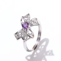 Quartz Finger Ring, Brass, with Amethyst, Bowknot, platinum color plated, fashion jewelry & for woman Inner Approx 17mm 
