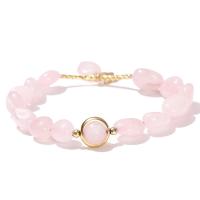Quartz Bracelets, Rose Quartz, with Brass, gold color plated, fashion jewelry & for woman, pink, 8-10mm Approx 18 cm [