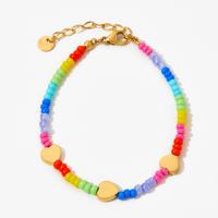 Glass Jewelry Beads Bracelets, 304 Stainless Steel, with Glass Beads, with 3cm extender chain, plated, fashion jewelry, multi-colored cm 