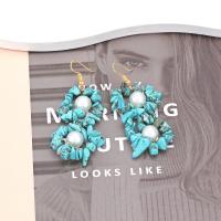 Turquoise Zinc Alloy Earring, with turquoise & Plastic Pearl, handmade, fashion jewelry & for woman 