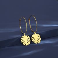 Titanium Steel Earrings, Leaf, Vacuum Ion Plating, fashion jewelry & for woman, gold 