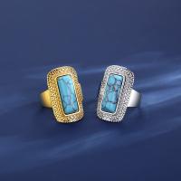 Titanium Steel Finger Ring, with turquoise, Vacuum Ion Plating, fashion jewelry & for woman 24.6mm [