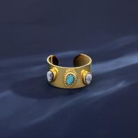 Titanium Steel Finger Ring, with turquoise, Vacuum Ion Plating, fashion jewelry & for woman, gold, 10.2mm [