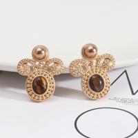 Gemstone Stud Earring, Zinc Alloy, fashion jewelry & for woman [