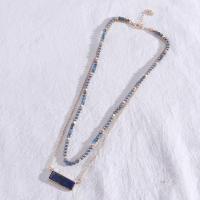 Natural Lapis Lazuli Necklace, Zinc Alloy, with Lapis Lazuli & Plastic Pearl, Double Layer & fashion jewelry & for woman Approx 15.74 Inch, Approx 17.71 Inch 