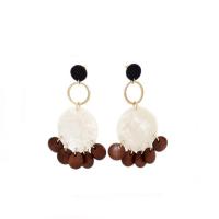 Resin Zinc Alloy Earring, with Wood & Resin, fashion jewelry & for woman, 78mm 