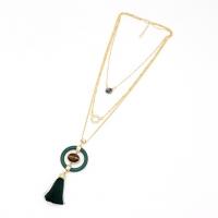Zinc Alloy Sweater Chain Necklace, with Tiger Eye & Wood, three layers & fashion jewelry & for woman Approx 16.53 Inch, Approx 20.47 Inch, Approx 24.4 Inch 
