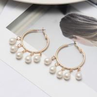 Brass Drop Earring, with Plastic Pearl, fashion jewelry & for woman, 55mm 