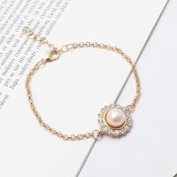 Zinc Alloy Rhinestone Bracelets, with Plastic Pearl, with 1.57inch extender chain, fashion jewelry & for woman & with rhinestone Approx 6.69 Inch 