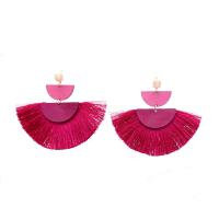 Fashion Tassel Earring, Zinc Alloy, with Cotton Thread & Wood, fashion jewelry & for woman 