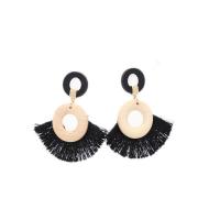 Fashion Tassel Earring, Wood, fashion jewelry & for woman, black, 70mm 