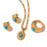 Fashion Stainless Steel Jewelry Sets, 304 Stainless Steel, with Larimar, 18K gold plated, fashion jewelry & for woman, golden 