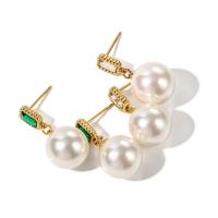South Sea Shell Drop Earrings, 304 Stainless Steel, with Shell Pearl, Vacuum Ion Plating, fashion jewelry & micro pave cubic zirconia & for woman [