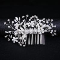 Bridal Decorative Hair Comb, Zinc Alloy, with Plastic Pearl, fashion jewelry & for woman & with rhinestone, silver color 