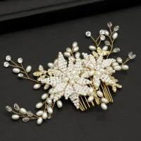 Bridal Decorative Hair Comb, Iron, with Plastic Pearl, handmade, fashion jewelry & for woman, golden 