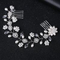 Bridal Decorative Hair Comb, Brass, with Crystal & Plastic Pearl, fashion jewelry & for woman [