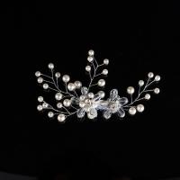Alligator Hair Clip, Iron, with Plastic Pearl & Acrylic, handmade, fashion jewelry & for woman & with rhinestone, silver color 