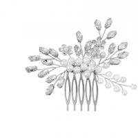 Bridal Decorative Hair Comb, Iron, with Glass Rhinestone & Plastic Pearl, fashion jewelry & for woman, silver color 