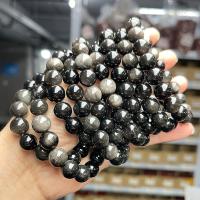 Gemstone Bracelets, Silver Obsidian, Round, polished, fashion jewelry & Unisex Approx 18 cm 