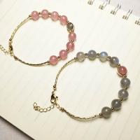 Gemstone Bracelets, Zinc Alloy, with Labradorite & Strawberry Quartz, gold color plated & for woman Approx 38 cm 