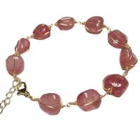 Quartz Bracelets, Zinc Alloy, with Strawberry Quartz, gold color plated, for woman, pink Approx 38 cm [