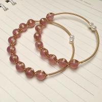 Quartz Bracelets, Zinc Alloy, with Strawberry Quartz & Plastic Pearl, gold color plated, for woman, pink Approx 37 cm 