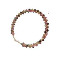 Tourmaline Bracelet, Zinc Alloy, with Tourmaline & Plastic Pearl, gold color plated, for woman Approx 37 cm [