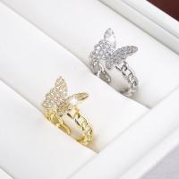 Rhinestone Brass Finger Ring, Butterfly, plated, fashion jewelry & for woman & with rhinestone 