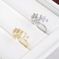 Rhinestone Brass Finger Ring, Leaf, plated, fashion jewelry & for woman & with rhinestone 