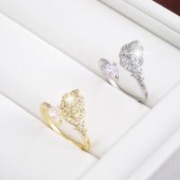 Zircon pavent l'anneau en laiton de doigt, avec zircon cubique, forme de plume, Placage, bijoux de mode & pour femme, plus de couleurs à choisir Vendu par PC
