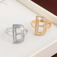 Rhinestone Brass Finger Ring, Letter B, plated, fashion jewelry & for woman & with rhinestone 