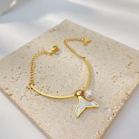 Titane bracelet en acier et bracelet, Acier titane, avec Huître perlière & perle de plastique, Placage, bijoux de mode & pour femme, Or Environ 185 mm, Vendu par PC