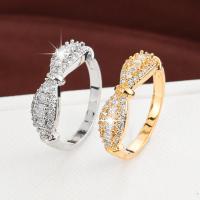 Cubic Zirconia Micro Pave Brass Finger Ring, with Cubic Zirconia, Bowknot, plated, fashion jewelry & for woman 