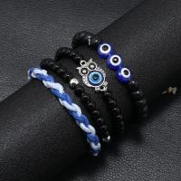 Evil Eye Jewelry Bracelet, Zinc Alloy, with Glass Beads & Wax Cord, 4 pieces & fashion jewelry 
