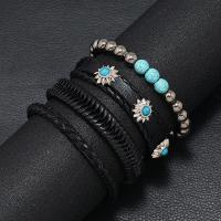 PU Leather Cord Bracelets, with turquoise & Zinc Alloy, 4 pieces & fashion jewelry 