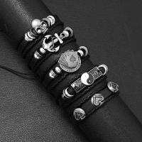 PU Leather Cord Bracelets, with Wax Cord & Zinc Alloy, 5 pieces & Adjustable & fashion jewelry & for man 