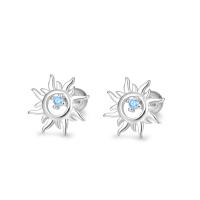 Sterling Silver Stud Earring, 925 Sterling Silver, Sun, plated, for woman & with rhinestone & hollow 