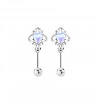 Sterling Silver Drop Earring, 925 Sterling Silver, with Moonstone, Magic Wand, for woman & hollow 