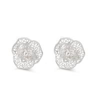 Sterling Silver Stud Earring, argent sterling 925, fleur, bijoux de mode & pour femme & creux, argent Vendu par paire