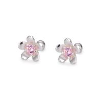 Sterling Silver Stud Earring, 925 Sterling Silver, Flower, fashion jewelry & for woman & with rhinestone, silver color 
