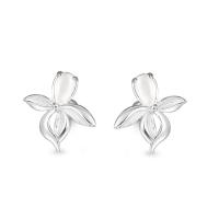Sterling Silver Stud Earring, 925 Sterling Silver, Flower, for woman & with rhinestone, silver color 