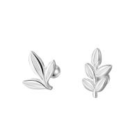 Sterling Silver Stud Earring, 925 Sterling Silver, Leaf, fashion jewelry & for woman, silver color  