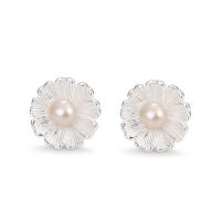 Sterling Silver Stud Earring, 925 Sterling Silver, with Plastic Pearl, Flower, fashion jewelry & for woman, silver color, 11.5mm 